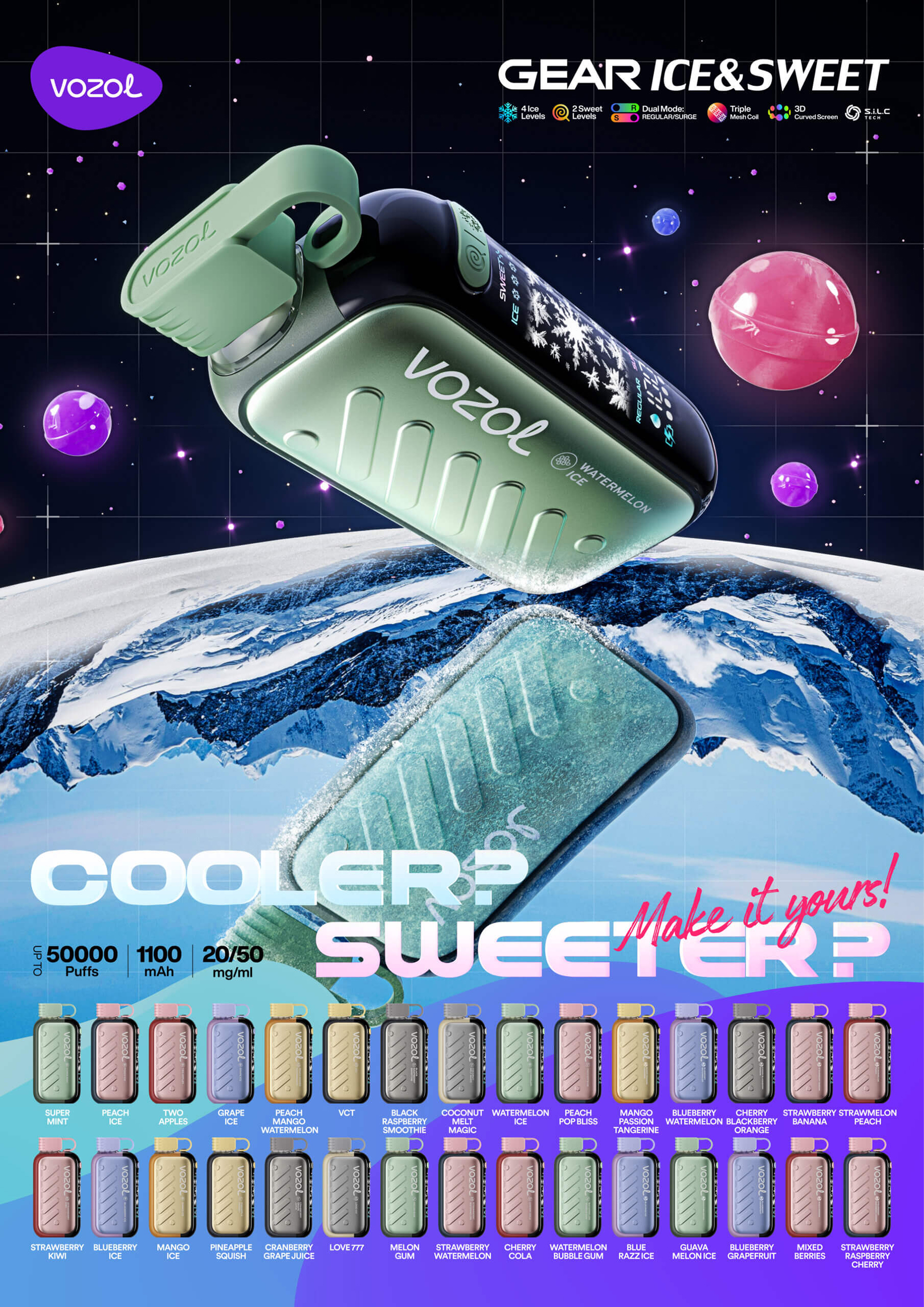 Vozol Gear Ice & Sweet 50K Vape Wholesale Vozol Gear Ice & Sweet 50K Vape Wholesale